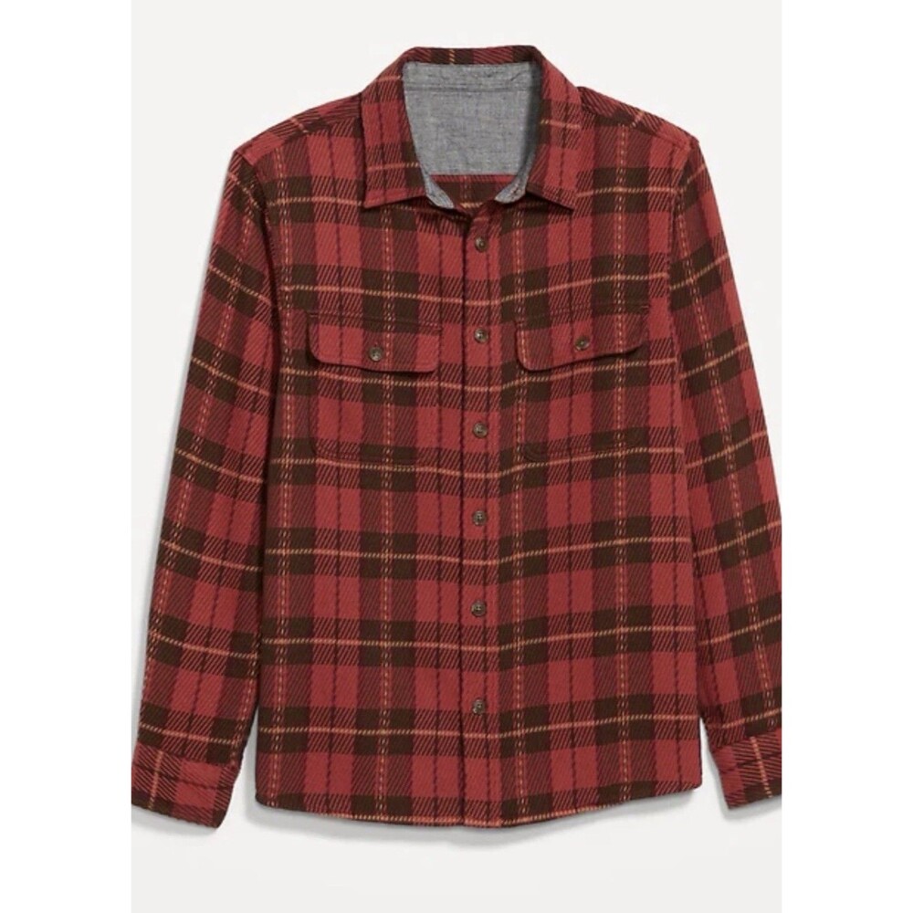 Old Navy Shirt Men Loose Fit Textured Red Plaid Preppy Holiday Small NWT